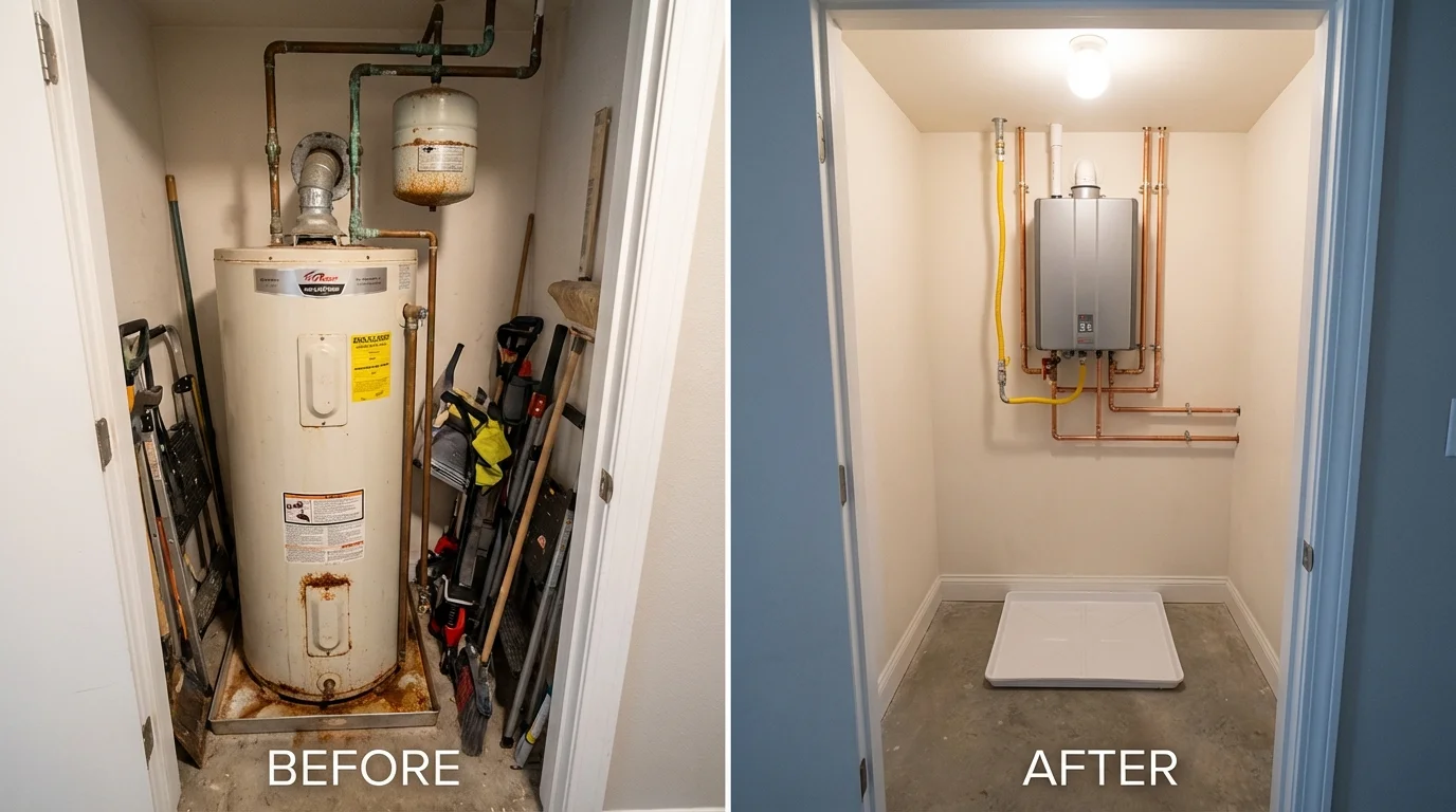 Tank water heater versus wall-mounted tankless unit comparison for Thornton, IL homeowners
